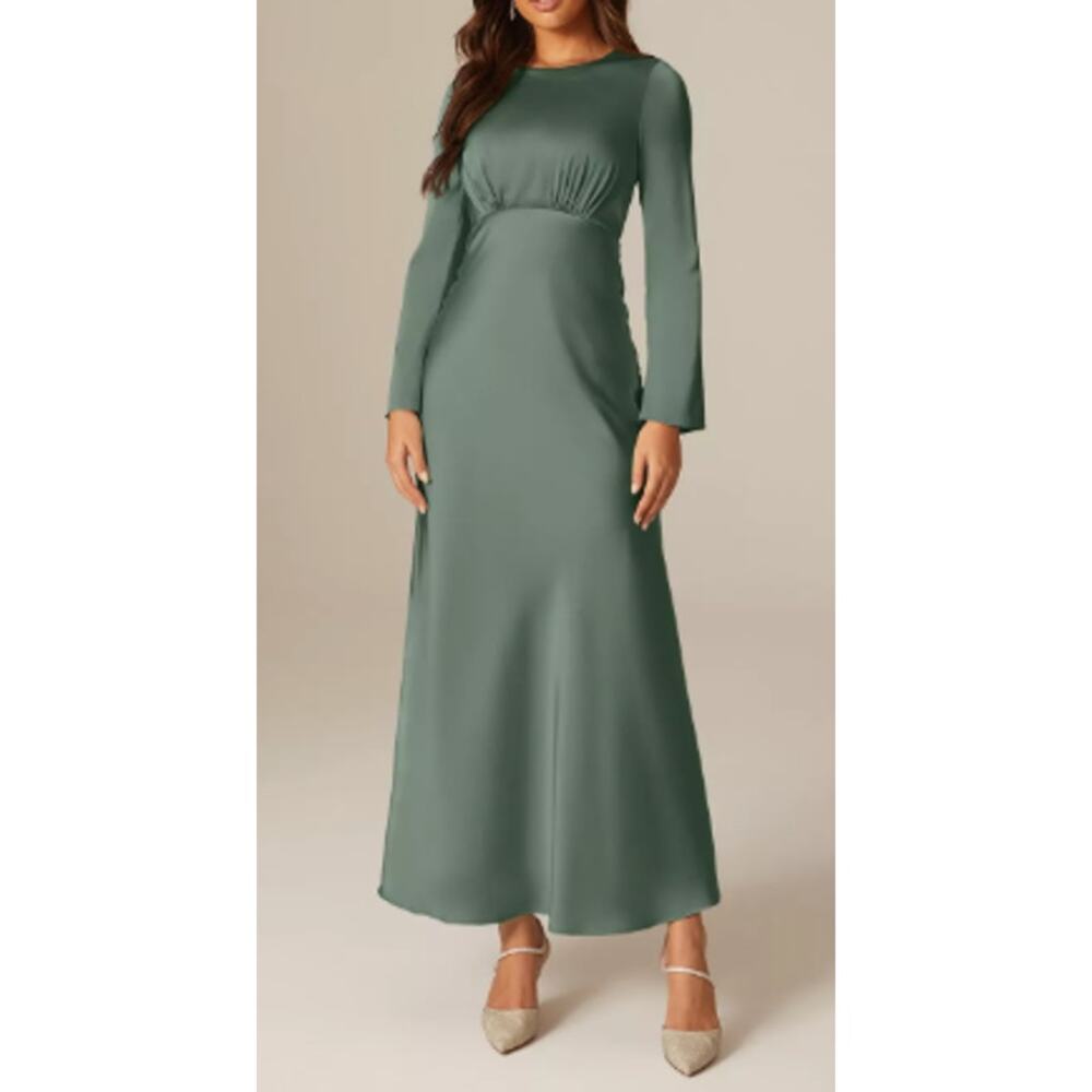 Elegant Sage Green Long Sleeve Maxi Dress
